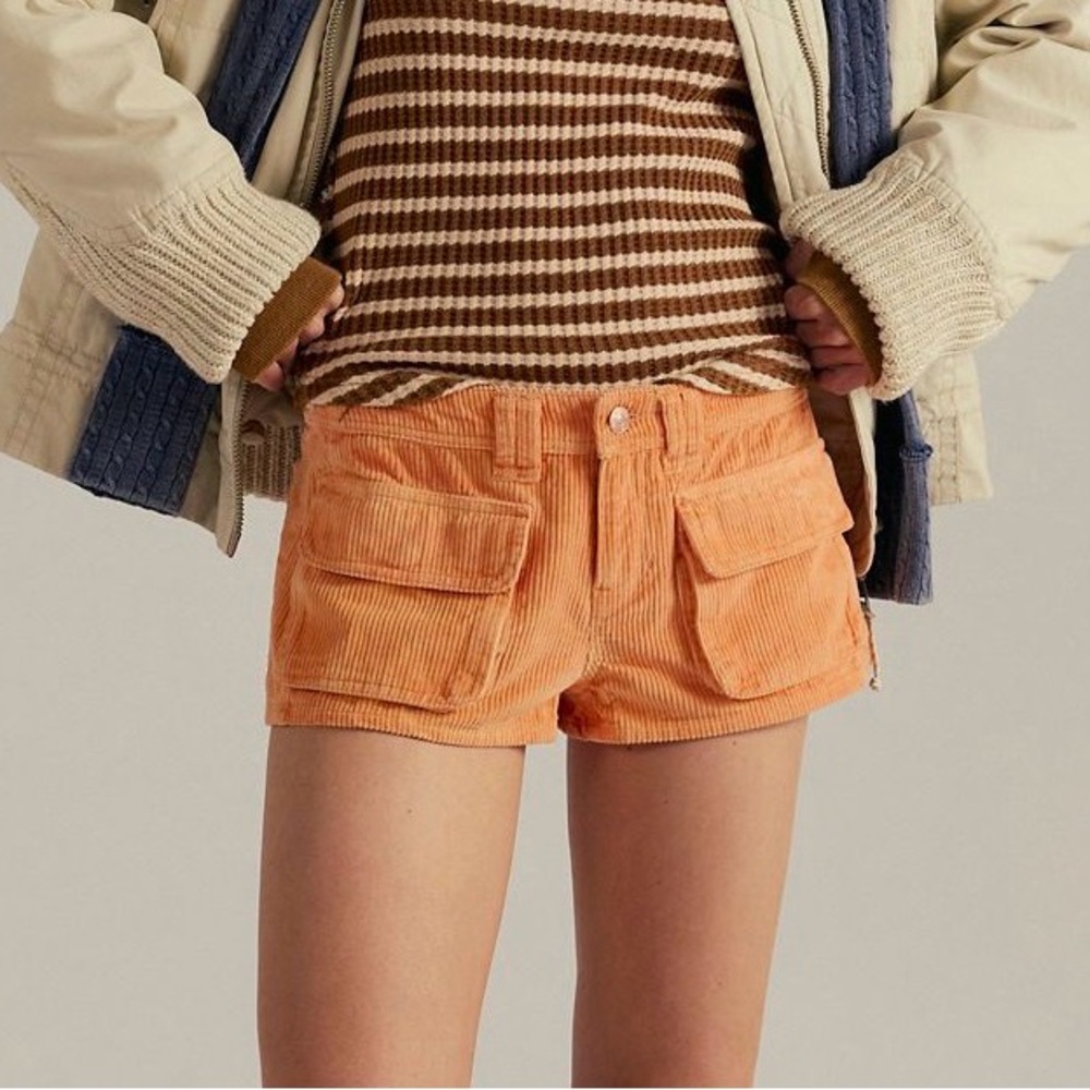 We The Free Low Rise Corduroy Micro Shorts in Peach Pansy